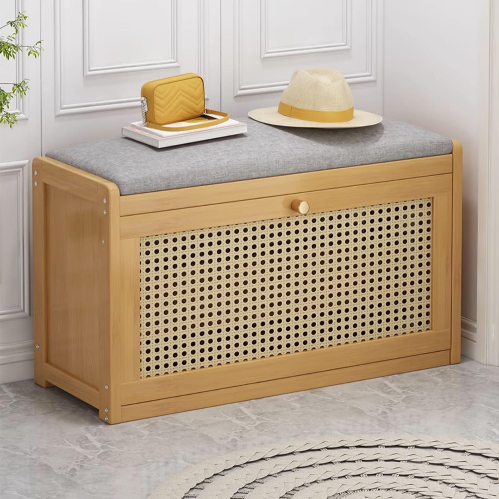 Banc d'entrée avec rangement chaussures rabattable en bois