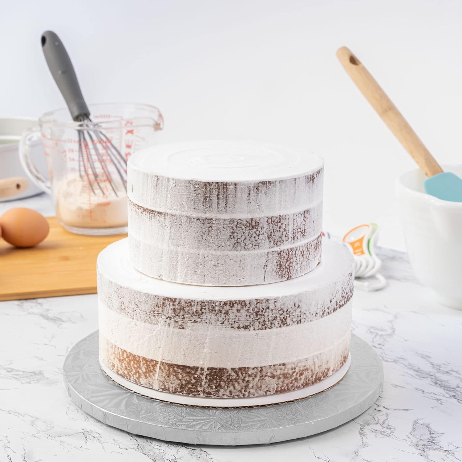 Dulcet Delights Round Cake Drum | Decorative Cake Board for Cakes, Desserts, Pizza & More | Food Safe | Grease Proof | Reusable | 20” Diameter x ½” Thick | Silver | Set of 3