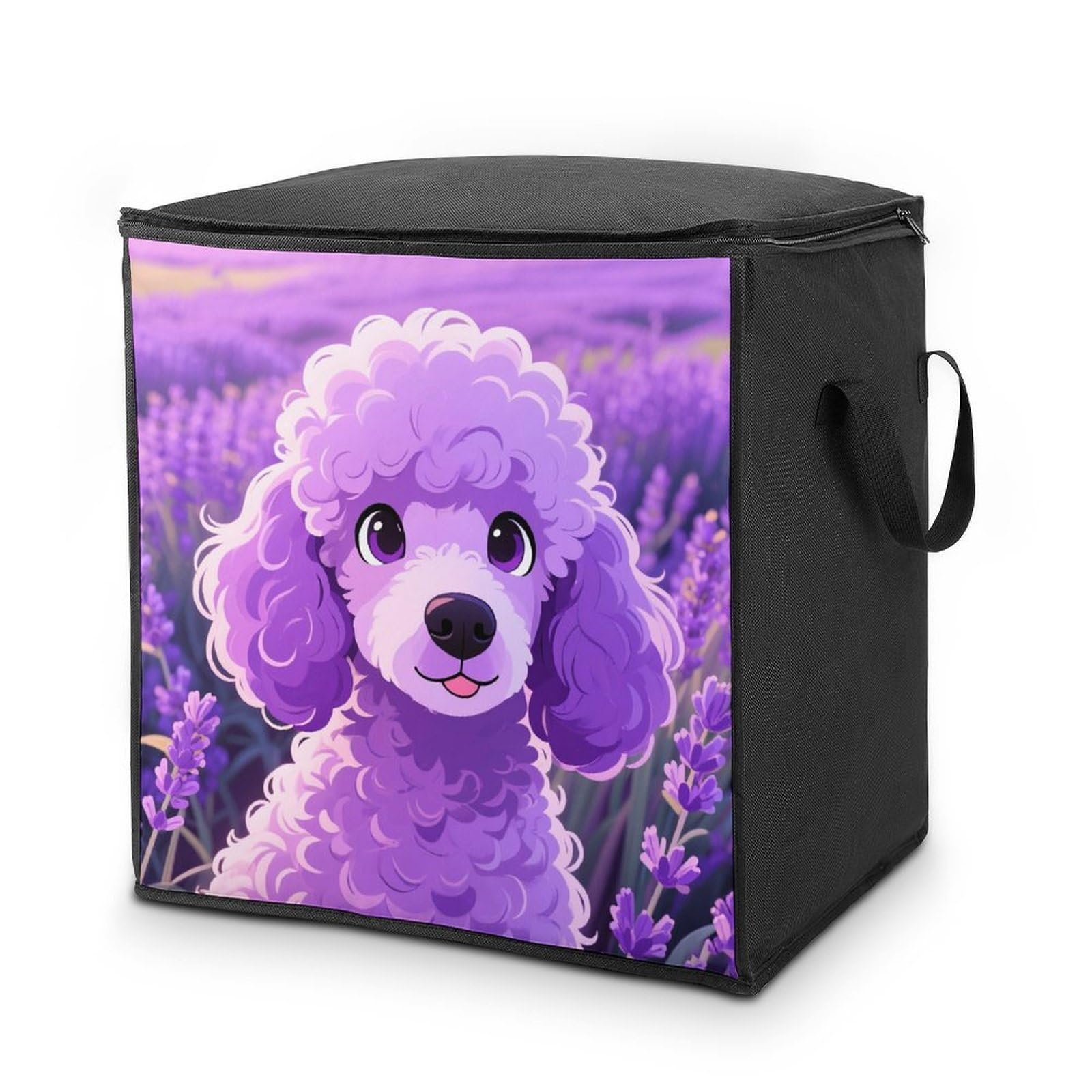 Poodle Large Storage Bags with Zippered Storage Organizers Bag Clothes Storages Bins with Lids Foldable Storages Containers with Reinforced Handles for Blanket Bedding