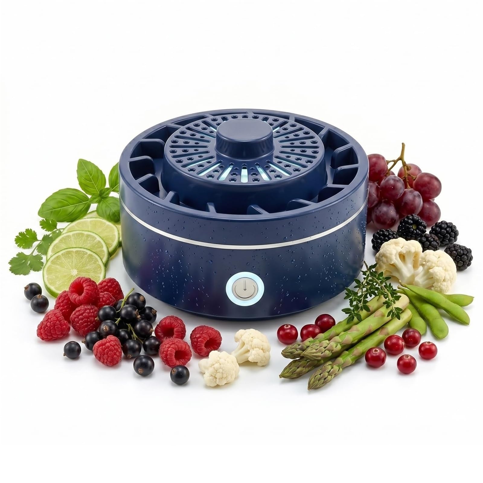 Fruit and Vegetable Washing Machine, OH-ion Produce Cleaner with Vortex and High-Frequency Vibration, IPX7 Waterproof Food Purifier for Berries and Leafy Greens(Blue)