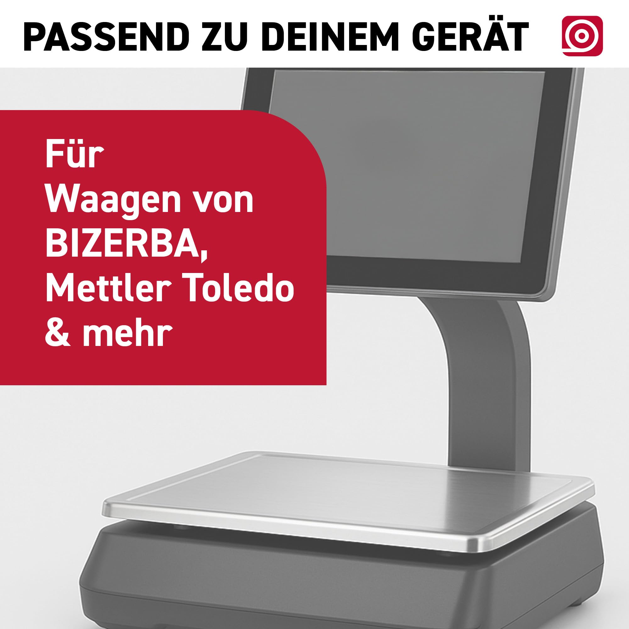 Linerless Thermoetiketten 58 mm x 65 m x 40 mm Kern - 24x trägerlose Etiketten selbstklebend ohne Träger mit Ø ca. 95 mm - passend für Bizerba, Mettler Toledo - Thermo Etiketten für Waagen