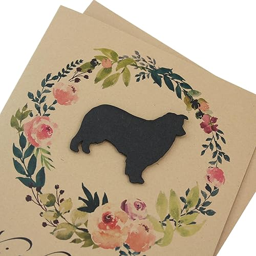 Miniatura 2 de Tarjeta de condolencia de corona floral de pastor australiano Felicitación de condolencias de mascotas hecha a mano de 5 x 7 Tarjeta base marrón