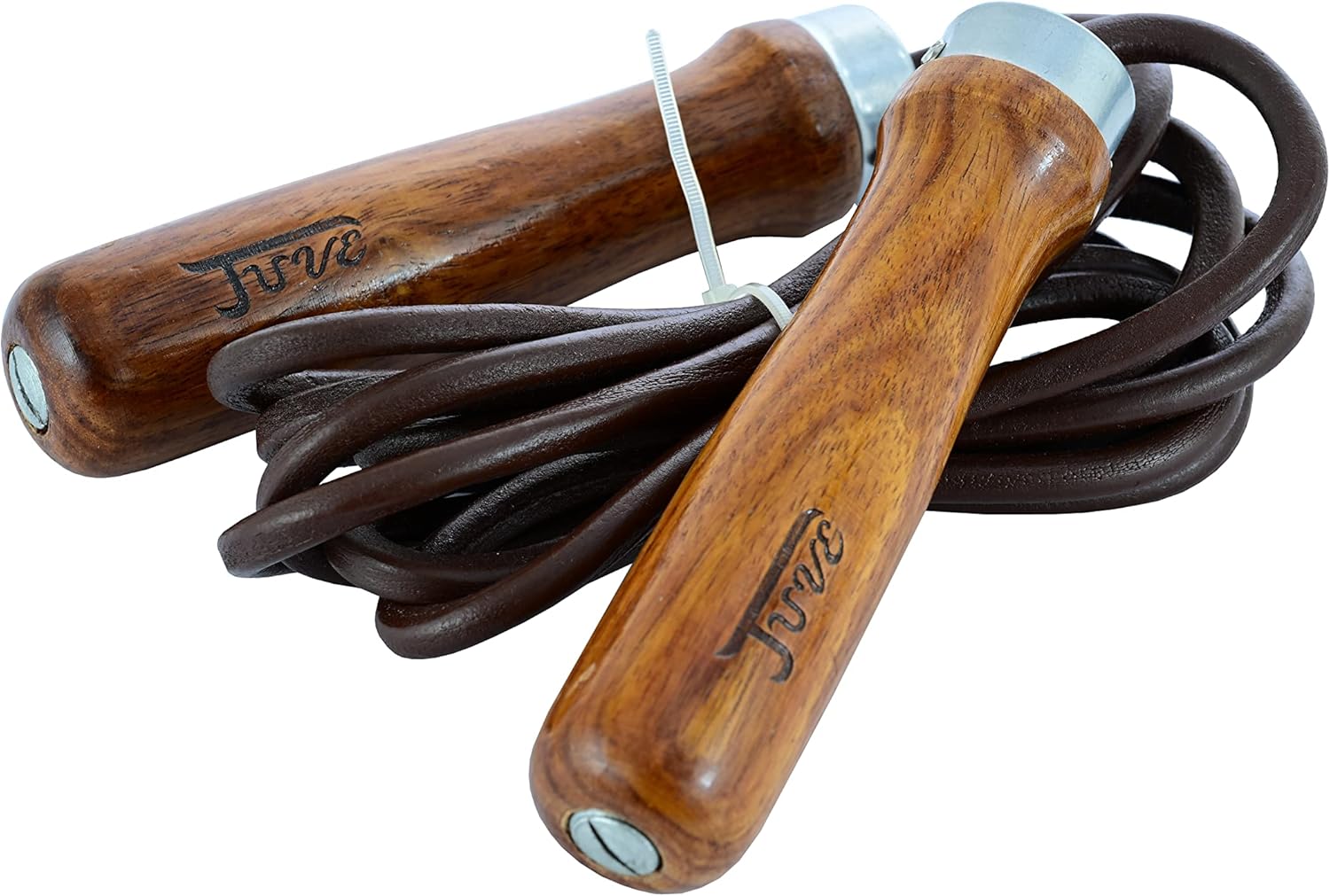 Juve Leather Jump Rope Adjustable Jump Rope with Wooden Weighted Handles for