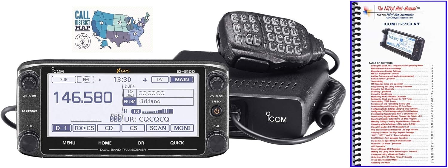 Bundle - 3 Items - Includes Icom ID-5100A Deluxe VHF/UHF D-Star Mobile Transceiver, Nifty! Accessories Mini-Manual and Ham Guides TM Quick Reference Card