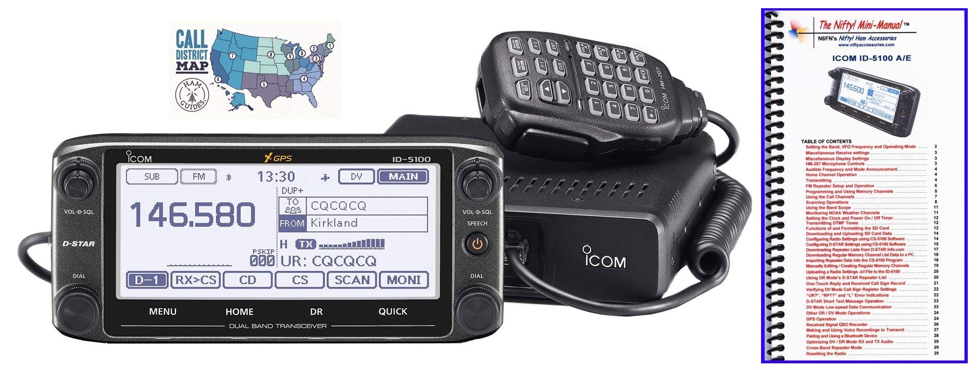 Bundle - 3 Items - Includes Icom ID-5100A Deluxe VHF/UHF D-Star Mobile Transceiver, Nifty! Accessories Mini-Manual and Ham Guides TM Quick Reference Card