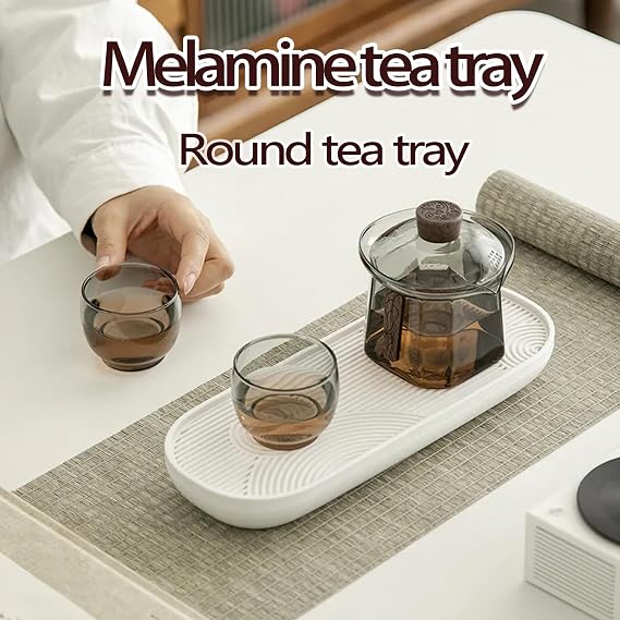 Drain Tray, Simple Small Drain Tea Tray,Water Storage Tea Set Tray,Home Office Coffee Table Food Serving Tray,(a) Round Tea Tray [White]