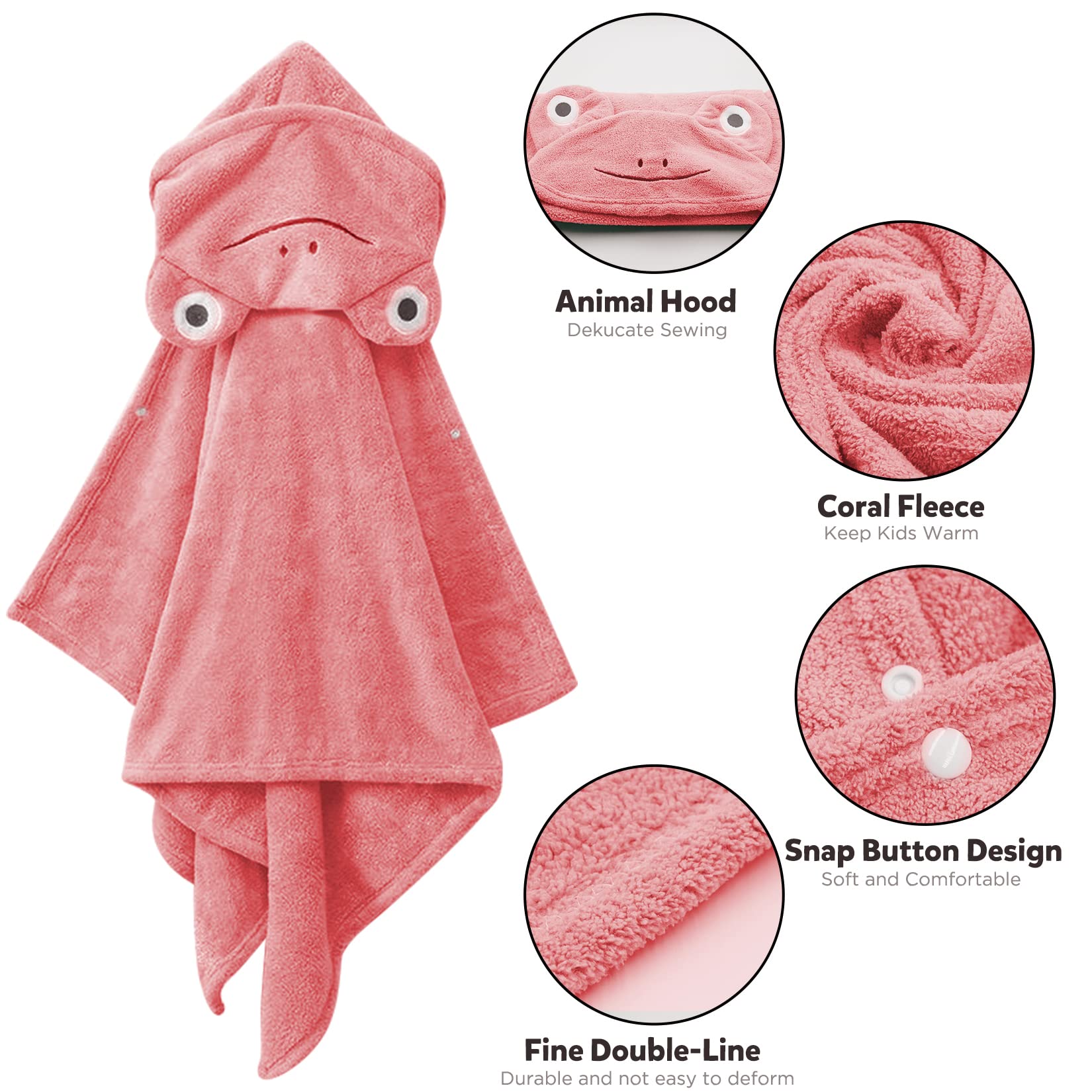 Baby-Badetuch mit Kapuze, Kleinkind-Badetücher, Decke für Neugeborene, saugfähiger Bademantel, Duschgeschenke für Jungen und Mädchen, 69,8 x 139,7 cm (rosa Frosch)
