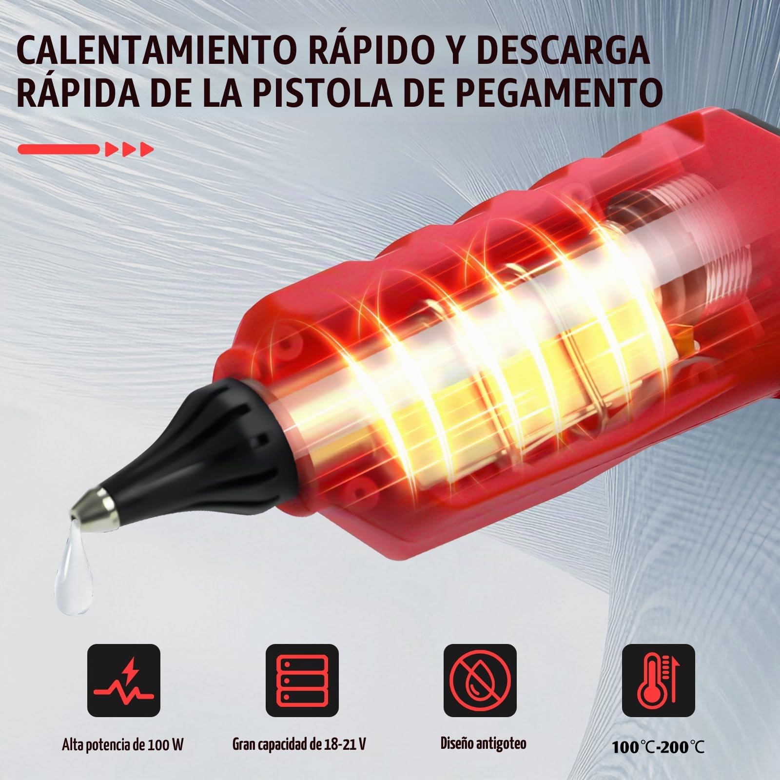 Pistola de pegamento caliente inalámbrica de 100 W para batería Milwaukee de 18 V, pistola de pegamento eléctrica de alta temperatura con 10 piezas de 11 mm para bricolaje y obras de arte