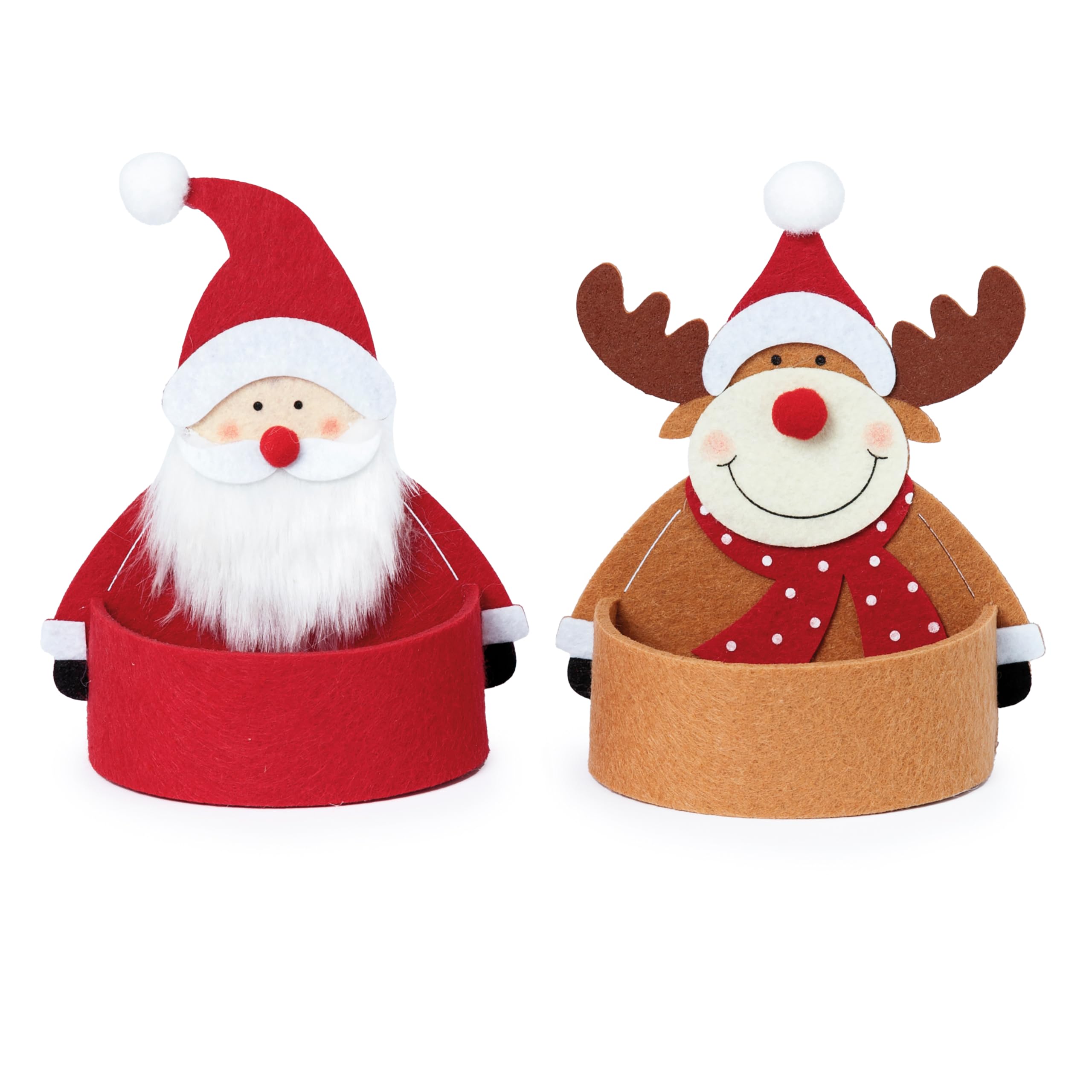 Mopec NA122 Pack of 2 Felt Baskets Reindeer and Santa, Multicoloured, 13x16x9cm