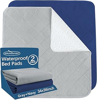 Bed Pads Washable Waterproof(2 Pack, 34 x 36), Washable and Reusable Chuck Pads Anti Slip Incontinence Underpad Sheet Protector for Adults, Elderly, Kids, Toddler and Pets, Grey and Navy
