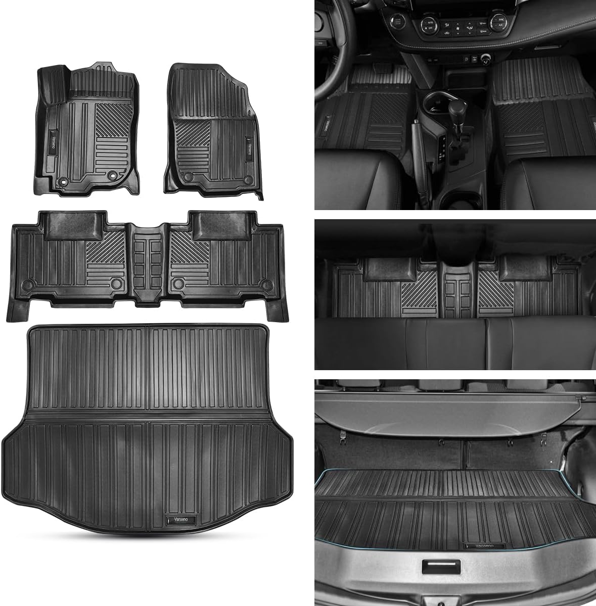 Vanseno Compatible for 2013 2014 2015 2016 2017 2018 Toyota Rav4 Floor Mats & Cargo Liners Trunk Mats All-Weather Rubber Protection Mat for 2013-2018 rav4 Accessories Fit 2013-2018 RAV4 Floor Mat+Rear Trunk Mat