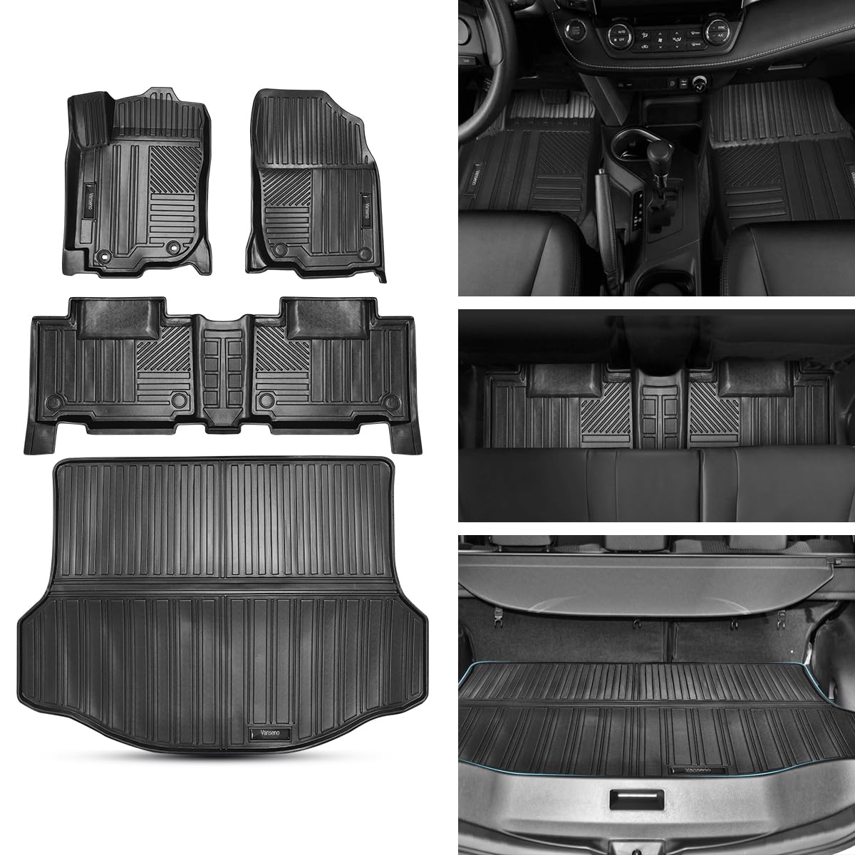 Vanseno Compatible for 2013 2014 2015 2016 2017 2018 Toyota Rav4 Floor Mats & Cargo Liners Trunk Mats All-Weather Rubber Protection Mat for 2013-2018 rav4 Accessories