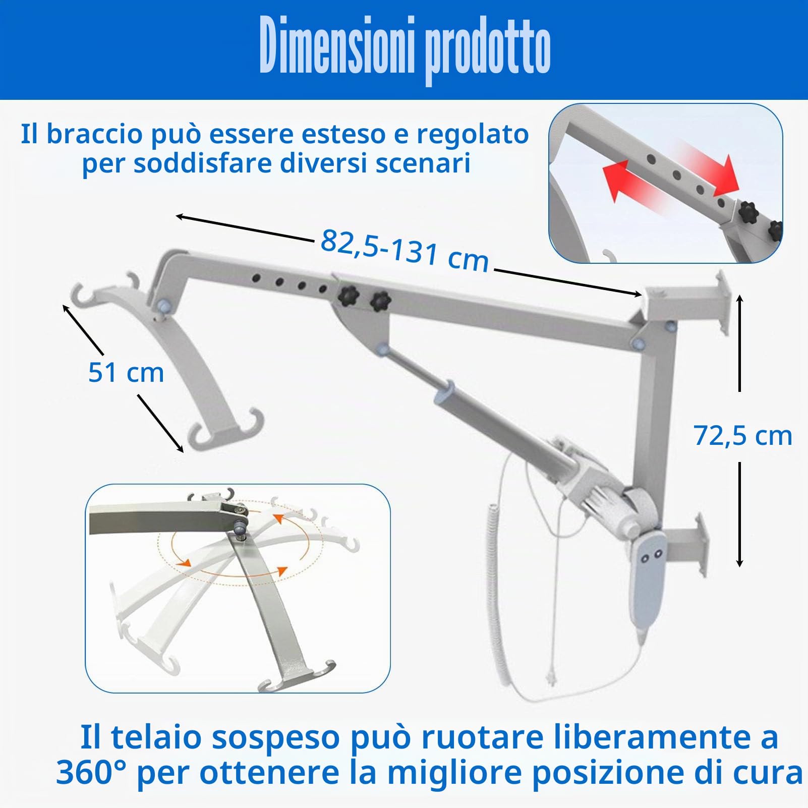 Sollevatore A Parete per Pazienti Anziani, Macchina di Trasferimento Elettrica con Telecomando E capacità di 150 kg, per Uso Domestico, Persone Disabili