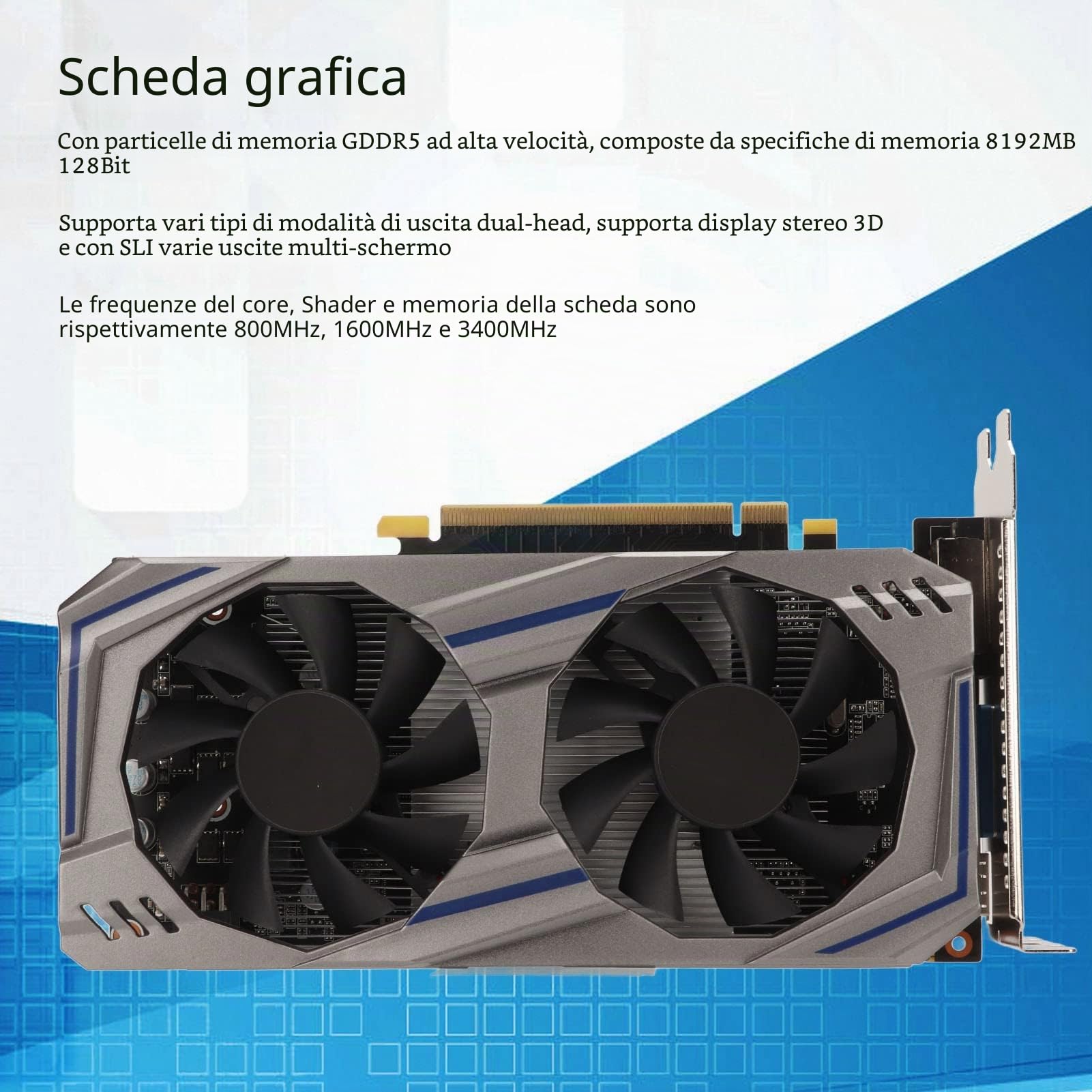 ASHATA GTX550Ti 8GB GDDR5 128 Bit Gaming Scheda Grafica, PCI Express 2.0 Dual Fan Computer PC Gaming Scheda Grafica Video con HDMI VGA DVI, Risoluzione 2560x1600