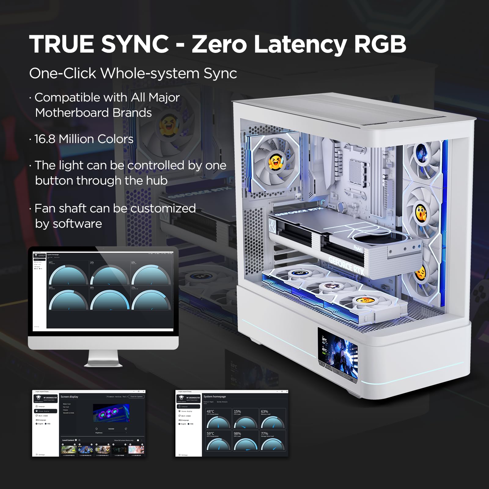TZMRIT Interstellar-V4 LCD Daisy Chain RGB PC Fan 120 mm, 1.5 Inch LCD/24 LEDs/2100 RPM/61.54CFM/28 mm (White Reverse)