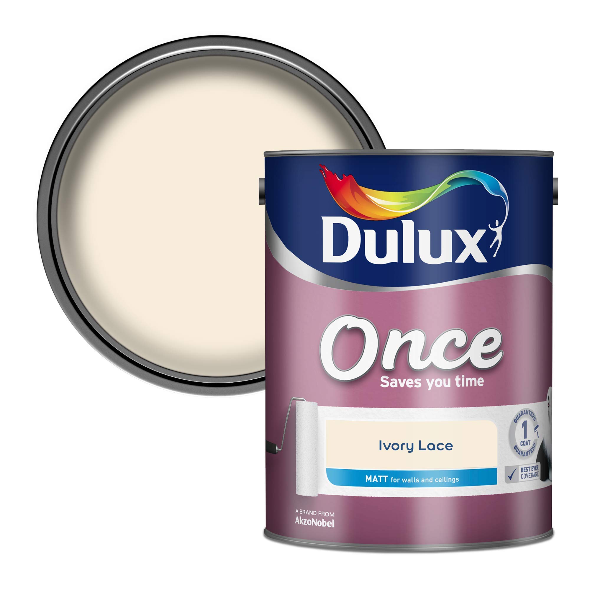 Dulux 5190983 Once Matt Emulsion Paint, Ivory Lace, 5 Liters