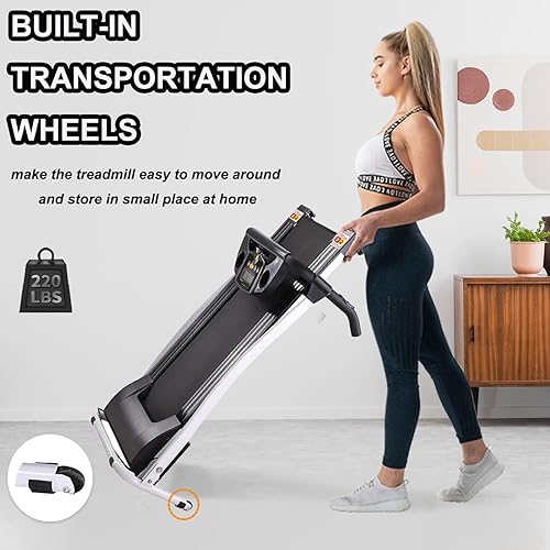 Miniatura 6 de Caminadora plegable para el hogar, máquina de correr eléctrica portátil con pantalla LCD y ruedas, cinta de correr compacta y ligera para el hogar,