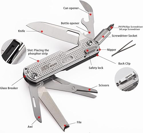 Miniatura 2 de SQT 2056 Cuchillo multiherramienta 13 en 1 con rompecristales, cuchillo de supervivencia para exteriores, camping, senderismo, emergencia, alicates