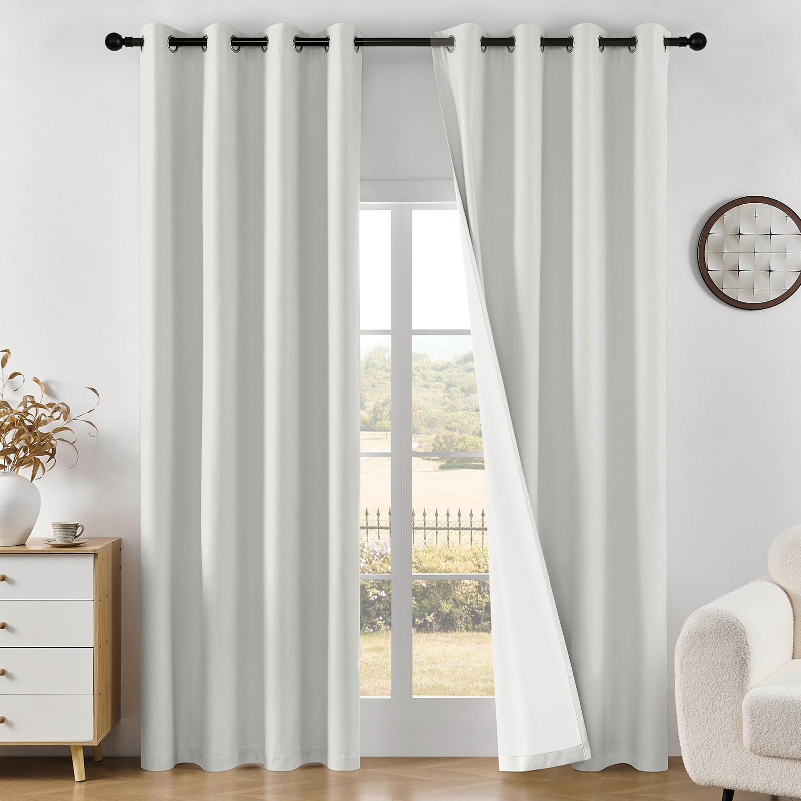 White Blackout Curtains 84 Inches Long - 100% Blackout Curtain 2 Panels Set, Grommet Thermal Insulated Window Drapes for Bedroom Living Room (Pure White,52" Wx84 L)