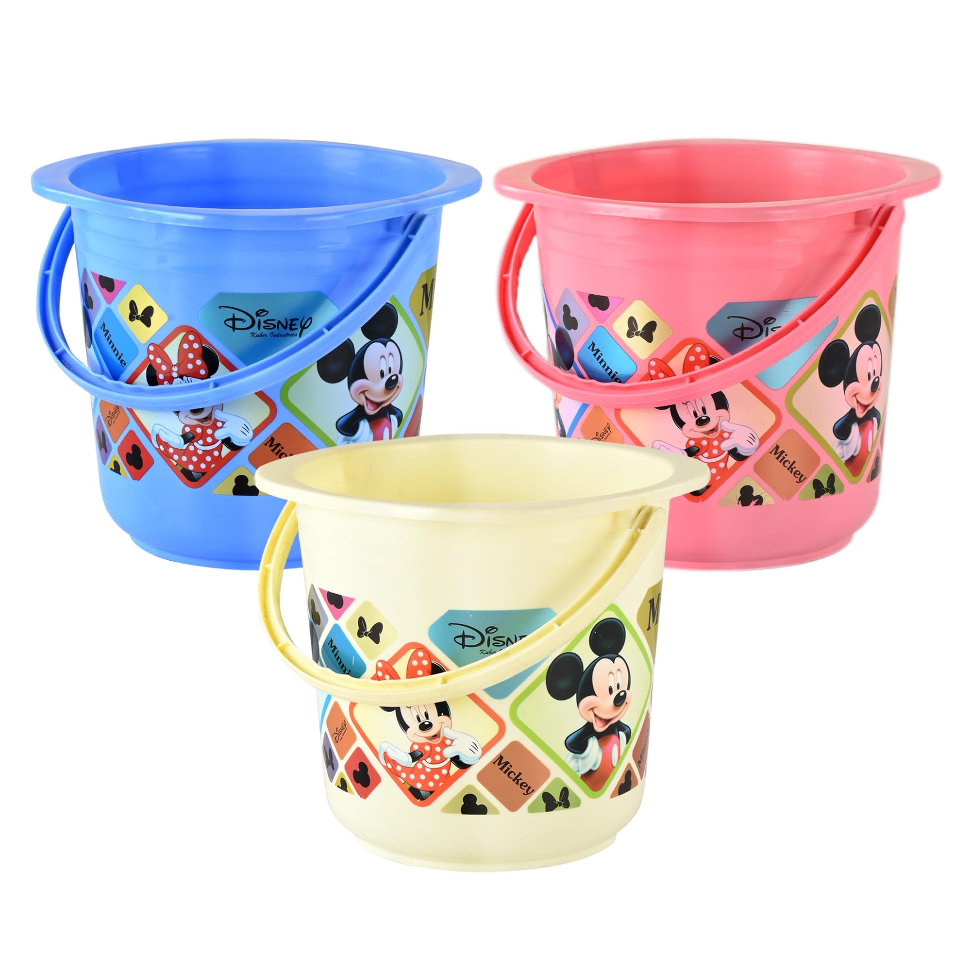 Kuber Industries (Pack of 3) Bucket | Water Bucket for Bathroom | Check Disney | Portable Water Storage Pail | 16 LTR | Plastic Bucket for Kitchen | Balti for Bathroom | Cream-Blue & Pink (B0D5VG8R21) Amazon Price History, Amazon Price Tracker