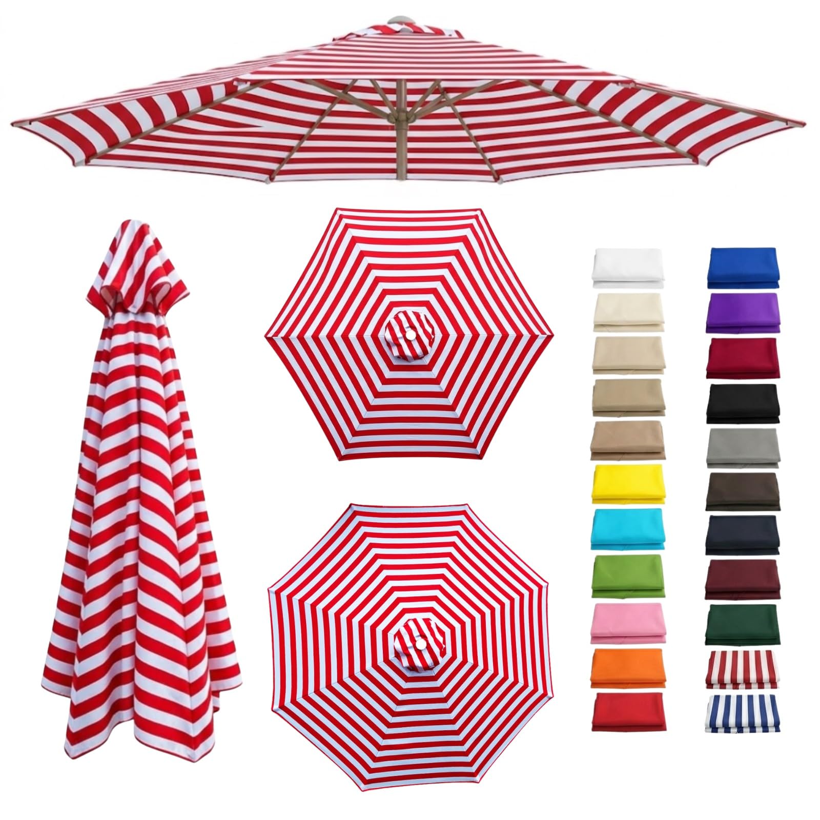 Patio Umbrella Replacement Cover for Cantilever Sunshade 6/8 Arms, 2.0m 2.5m 2.8m 3.3m 4.0m Garden Parasol Canopy Fabric Waterproof, Umbrella Replacement Cover(Red-White,6-RIBS-8.2FT/2.50m) — image 1