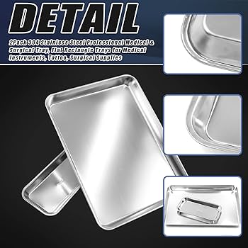 Gunwon 1 Pcs Small Instrument Tray, Stainless Steel Tray, Stainless Steel Medical Tray, Dental Lab Instruments Surgical Trays For Dental Lab Tool