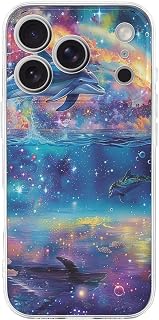 Clear Phone Case for iPhone 17 Pro Case, Colored Starry Sky Ocean Dolphin Prints Shockproof TPU Cell Cover with Wireless Charging, Anti-Yellowing, Transparent