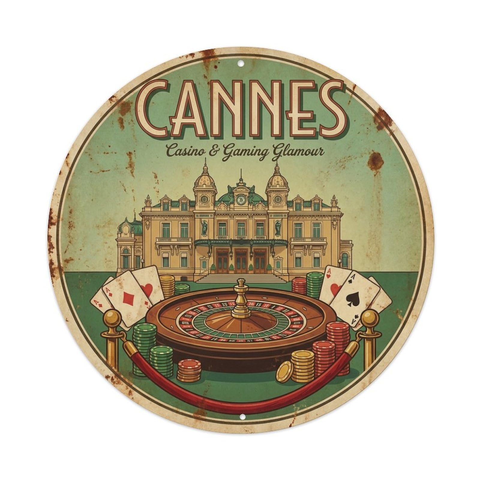 Riviera Evening Hall Cannes France Coastal Travel Metal Tin Sign