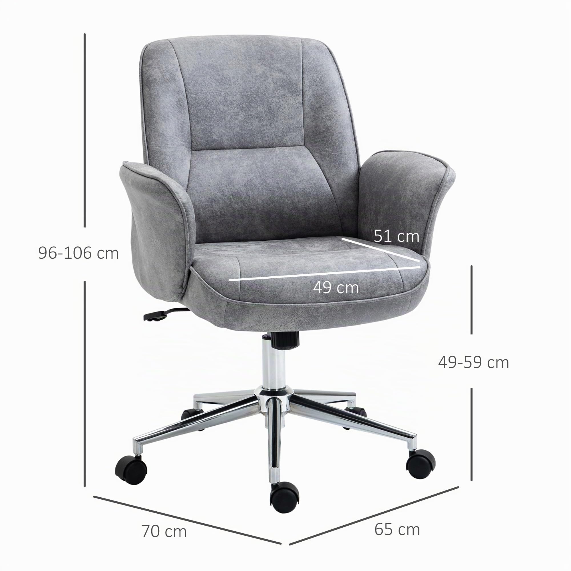 Vinsetto Silla de Escritorio Basculante Giratoria 67x69x92-102 cm Gris | Silla de Oficina, Tapizado en Microfibra, Altura Ajustable, con Reposabrazos, Respaldo Asiento Acolchado