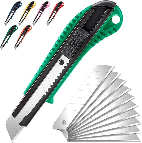 Cuchillo utilitario para cortar cajas, cortador de caja de bloqueo automático retráctil, cuchillo de caja de hoja de 0.709 in de ancho, mecanismo