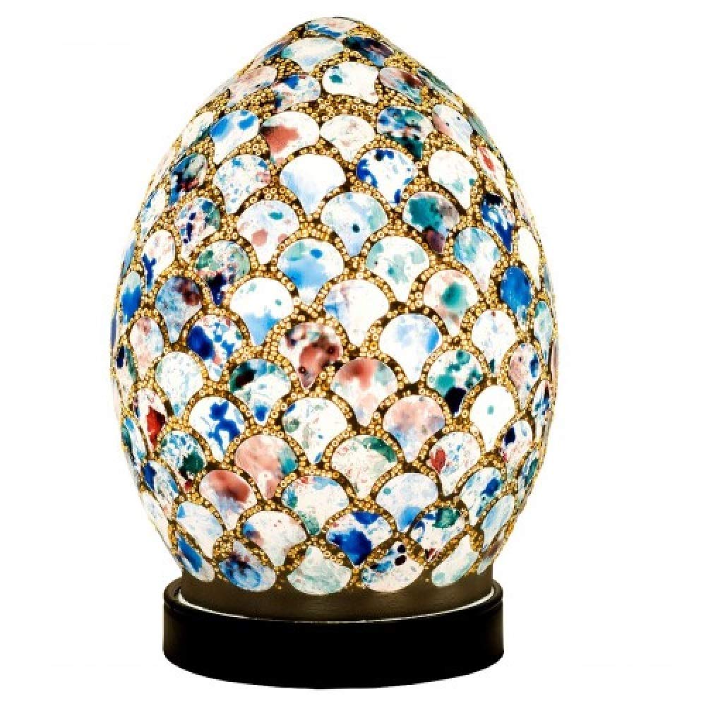 Britalia Blue Tile Mosaic Glass Vintage Egg Table Lamp 20cm | Black Base | 1 x SES E14 Bulb Required (Not Included) | Study - Bedroom - Lounge | Desk Light