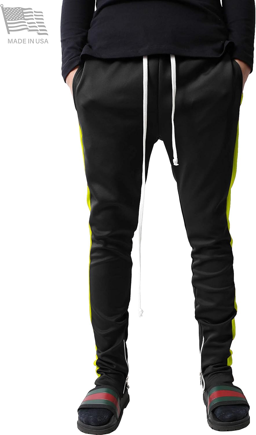 Mens Track Pants Two Tone (2X-Large, 1vw19_Black/Lime) - Image 2