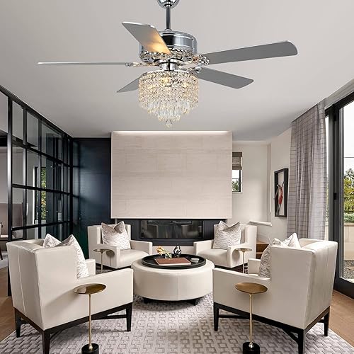 Miniatura 2 de Ventiladores de techo modernos de 52 pulgadas con luces K9, ventiladores de techo con control remoto para sala de estar, comedor, dormitorio, motor