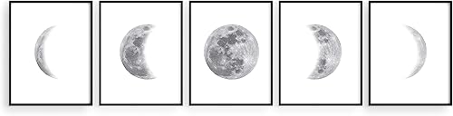 HAUS AND HUES Decoración de pared de fases de la luna, juego de 5 impresiones de fases lunares, arte de pared de fases lunares, arte de pared de