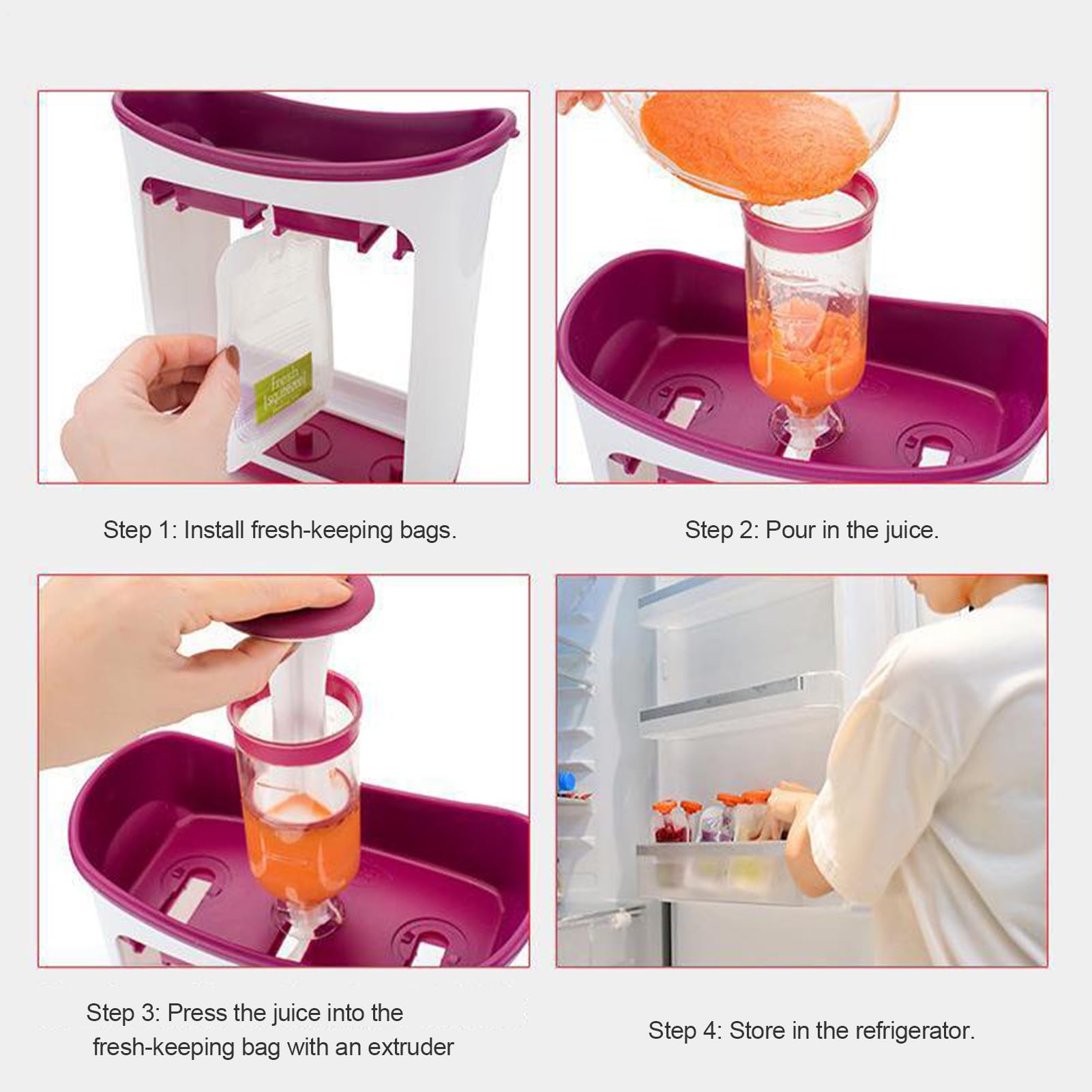 Squeeze Station Fabricant De Jus À Base,Station À Presser Pour Bébé,Jus De Fruits Frais Pour Bébé Fait Maison Avec Sacs De Rangement