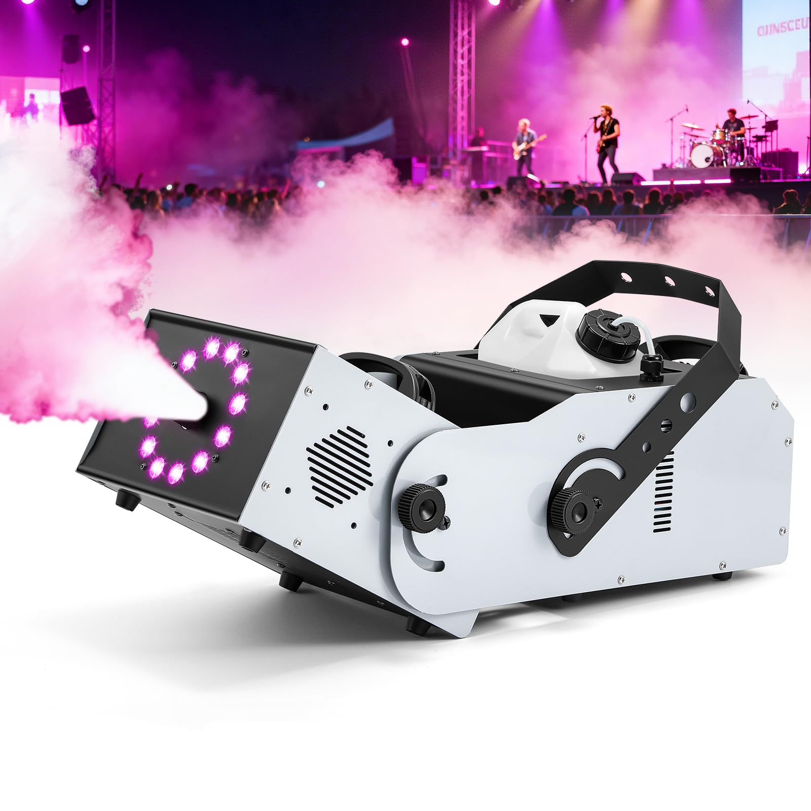 Photo 1 of ***USED***3000W Professional Fog Machine 180° Adjustable Nozzle, Haze?Smoke Machine Vertical with Remote & Wired Control, 12 RGB LED Lights & 3L Tank for Parties, DJ, Stage, Clubs, Events