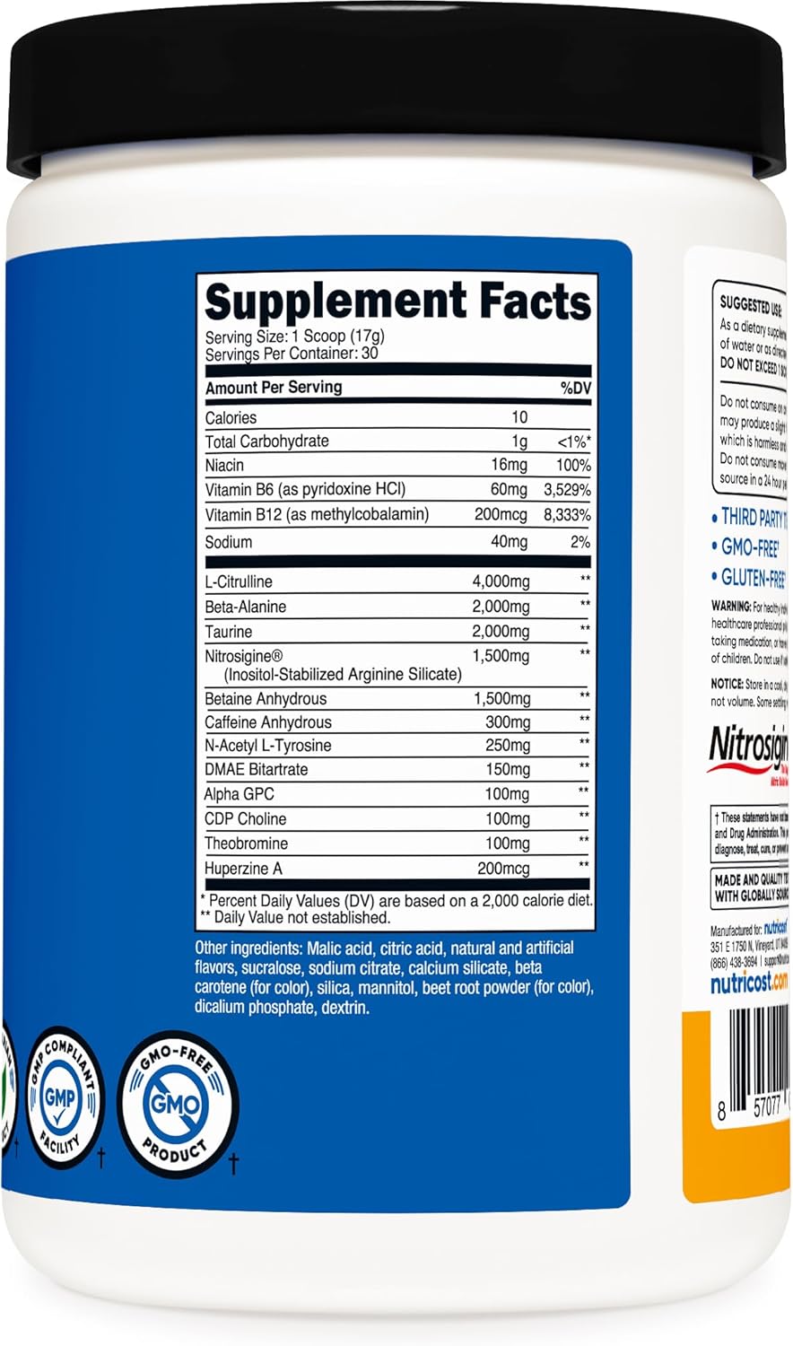 Nutricost Pre-X Xtreme Pre-Workout Complex Powder, Peach Mango, 30 Servings, Vegetarian, Non-GMO and Gluten Free - Image 5