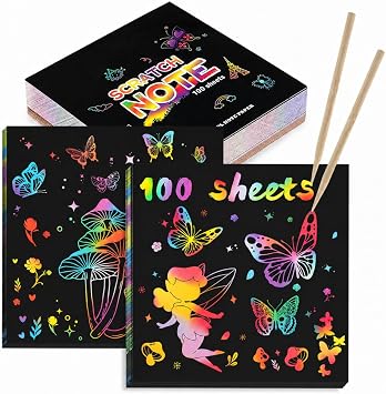 Kesote 100 Pcs Rainbow Scratch Art with 2 Bamboo Stylus for Kids