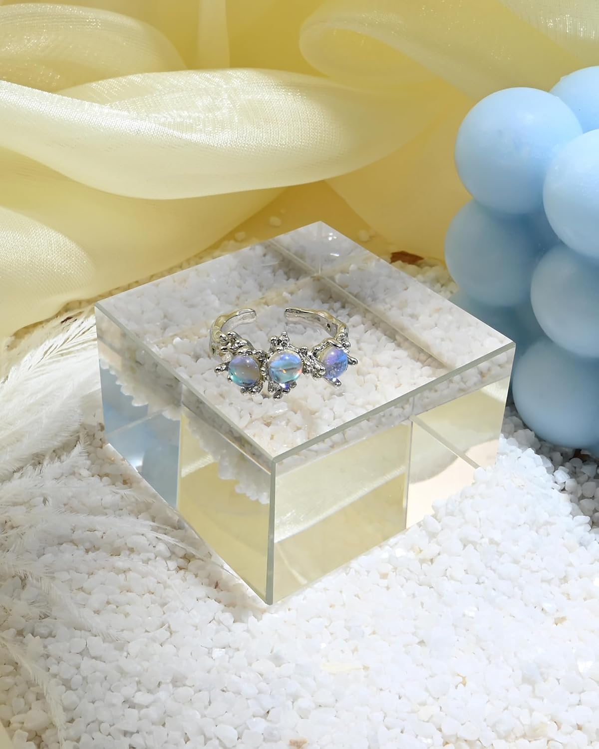 Moonstone Silver Open Ring Y2k Unique Adjustable Rings for Women Trendy Jewelry - Image 6