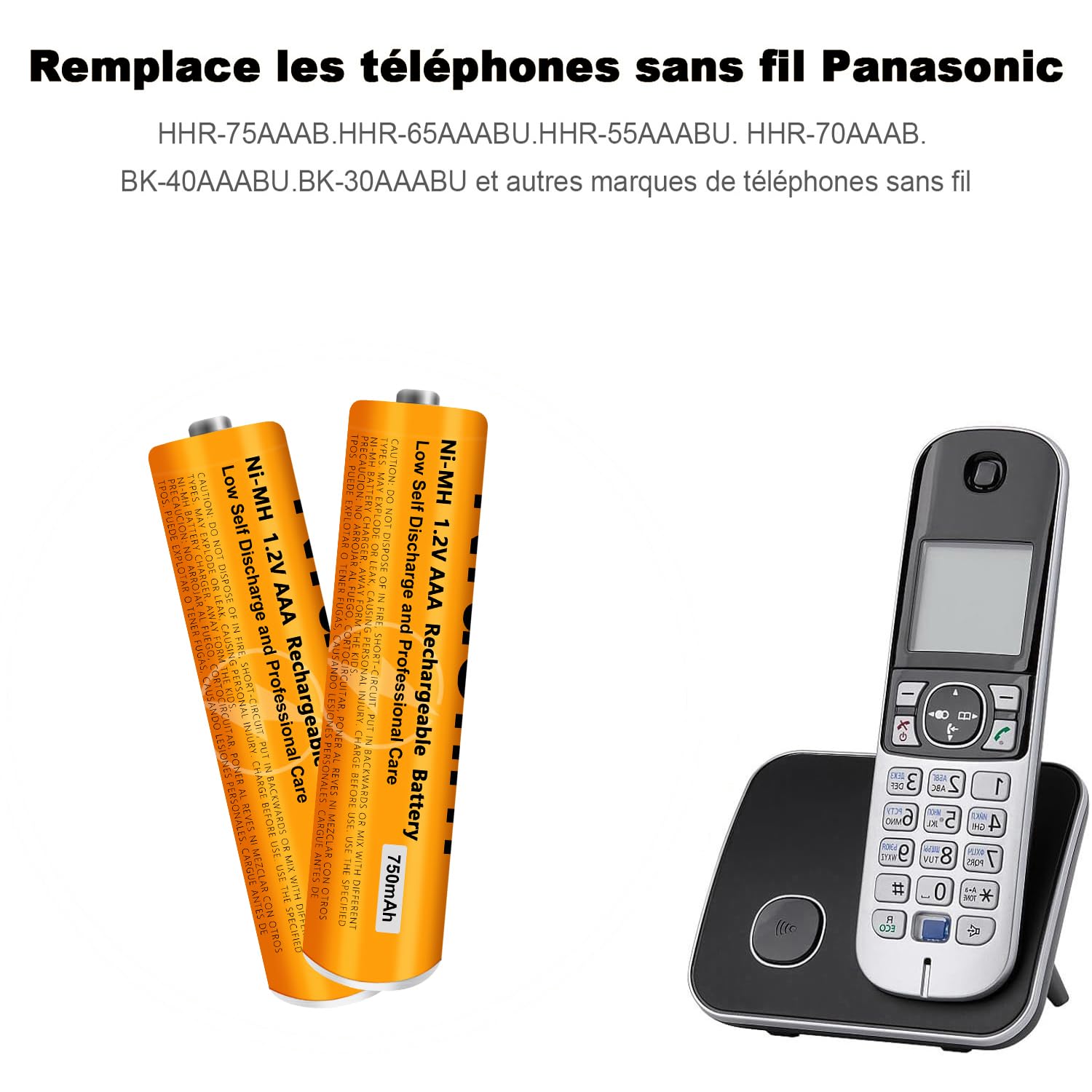 Piles Rechargeables AAA 750mAh 1,2V Ni-MH Lot de 6 pour Gigaset Panasonic