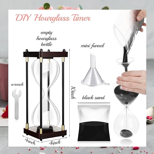 Miniatura 2 de Temporizador de reloj de arena grande rellenable de 10 pulgadas, marco de madera negro vacío decorativo para ceremonia de boda, reloj antiguo