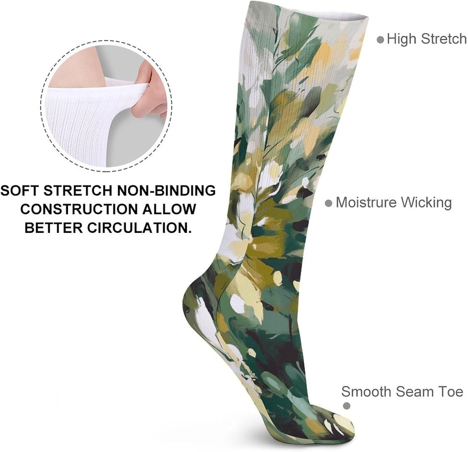 Light Yellow Dark Green Crew Socks High Stocking Thermal Socks | Tube Socks-Breathable-Moisture-Soft-wicking for Hospital Pilates Yoga for women men Grippy for office and daily walking