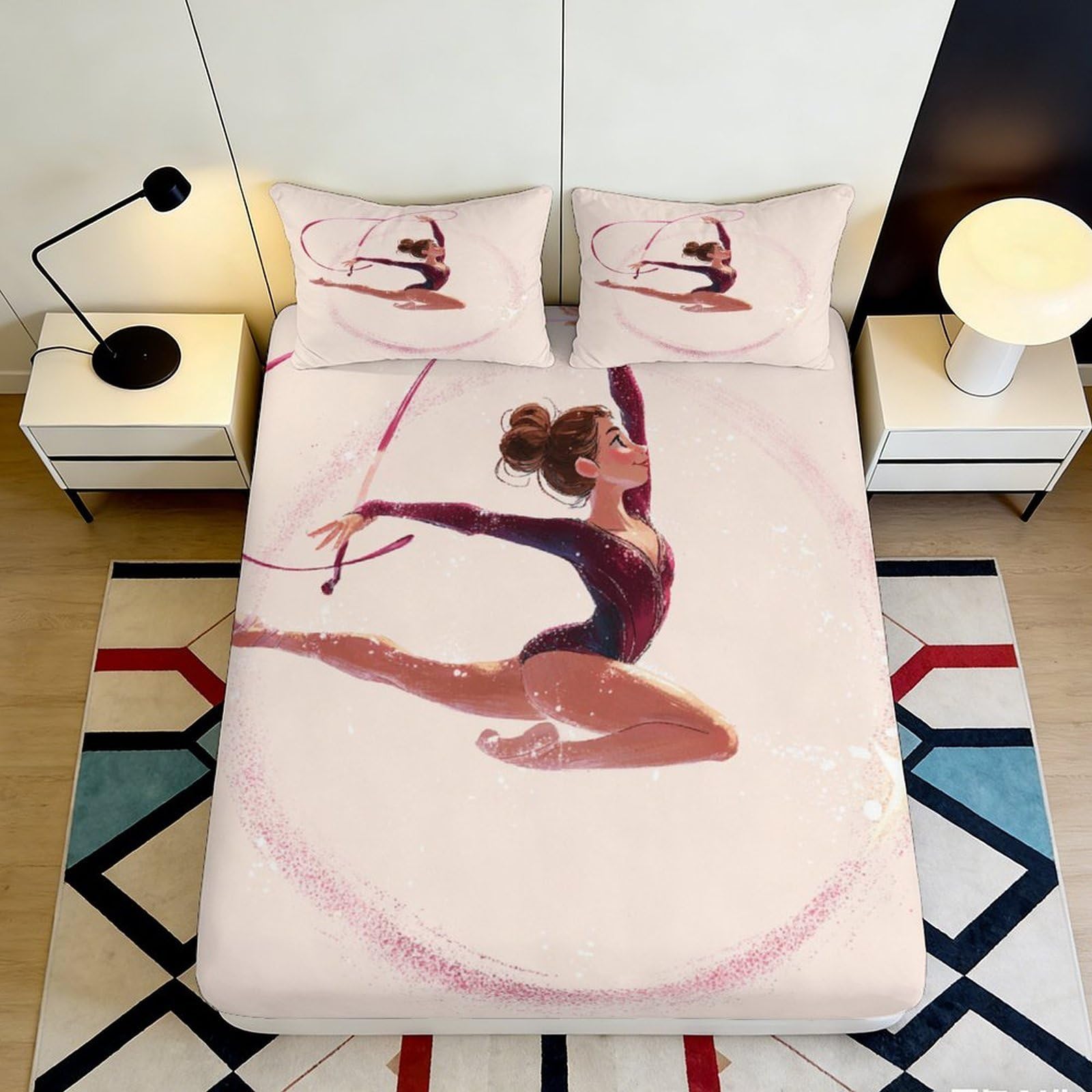 3D Printed Artistic Gymnast Fitted Sheet, Soft Touch Microfiber, Wrinkle Resistant, Bedroom Decor, Apartment Bedding, Dustproof Bed Cover 90x200x25cm