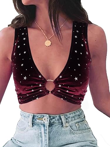 krtwrnt Women‘s Sparkly Festival Rave Outfits Sexy Concert Crop Top - 02-red - Medium