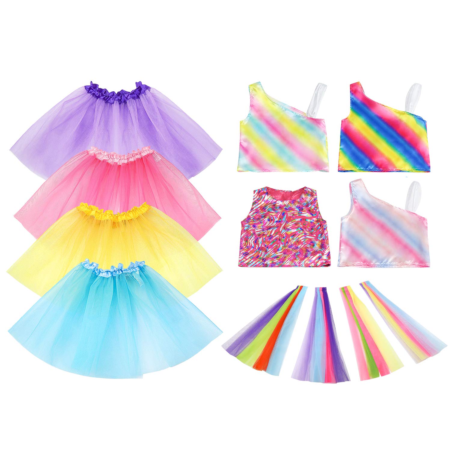 Jeowoqao Girls Princess Dress up Trunk Set 19 Pcs, Rainbow Unicorn