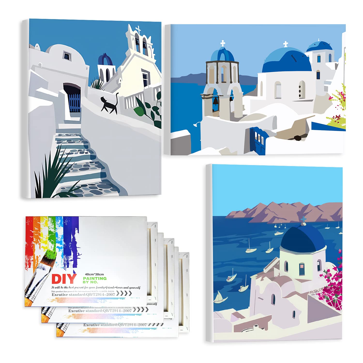 KANGDONG 3PCS-Paint by Numbers for Adults Beginner Paint by Number for Adults 16 * 12 inch DIY Simple Nordic Ancient City Set Paint by Numbers Painting Home Wall Decor Desktop Decoration