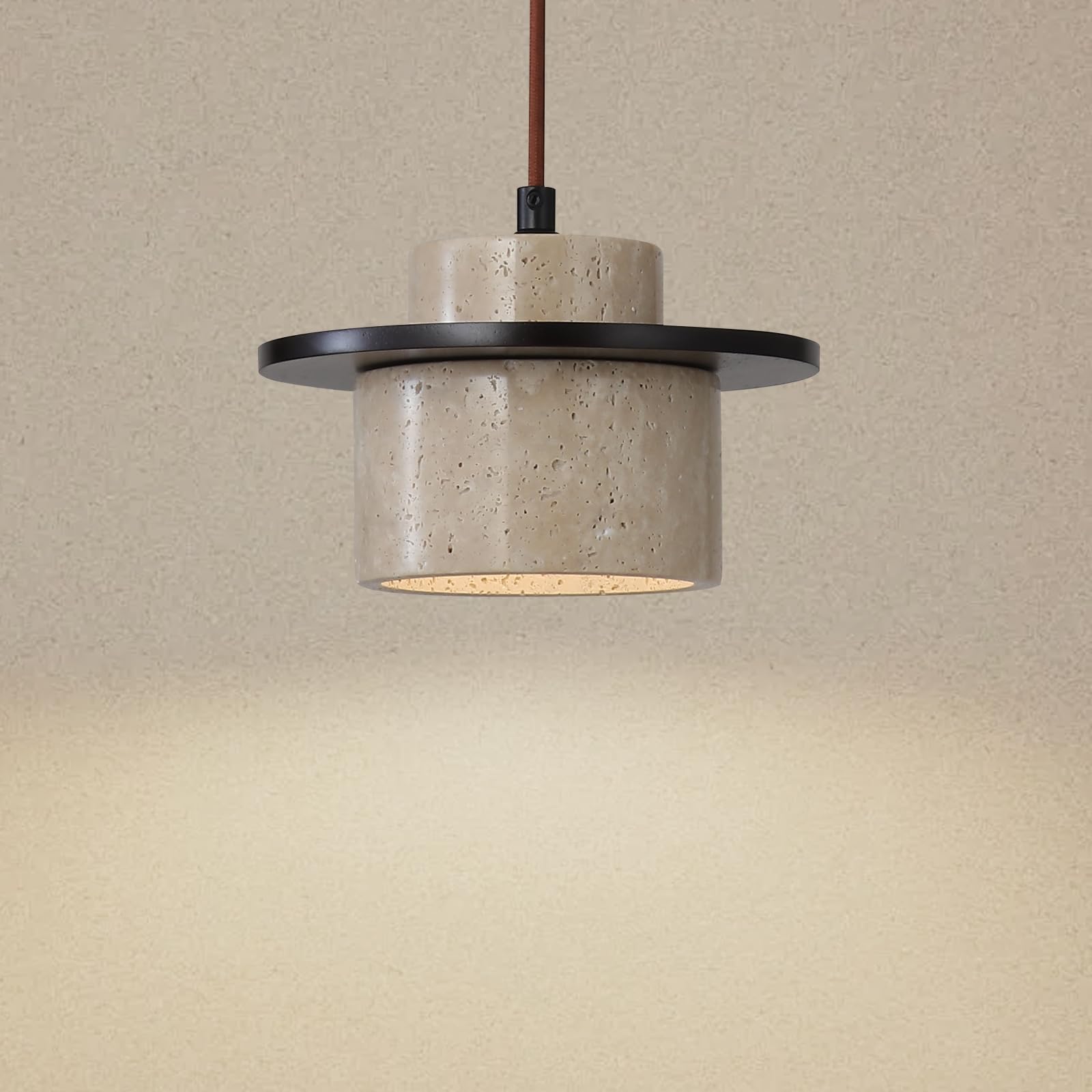 Huayusedf Brown 2Pcs Japanese Natural Stone Pendant Light Nordic Yellow Travertine Lamp For Kitchen Island,Mid-Century Wood Chandelier For Dining,Bedside,Entryway,Cafe,Restaurant