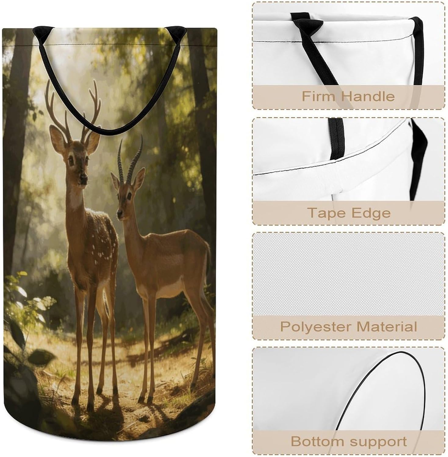 Moose And Antelope Coexist Laundry Basket 86L Laundry Hamper | Collapsible Clothes Hamper with Reinforced Handles Waterproof Tall Foldable Dirty Clothes Basket for Hotel, Home, Closet