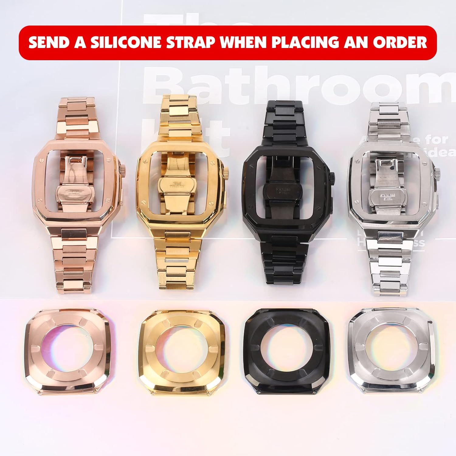 Metal Watch Case Strap Bracelet Set，For 44mm 45mm 9 8 7 6 5 4 SE Series Upgrade Replace