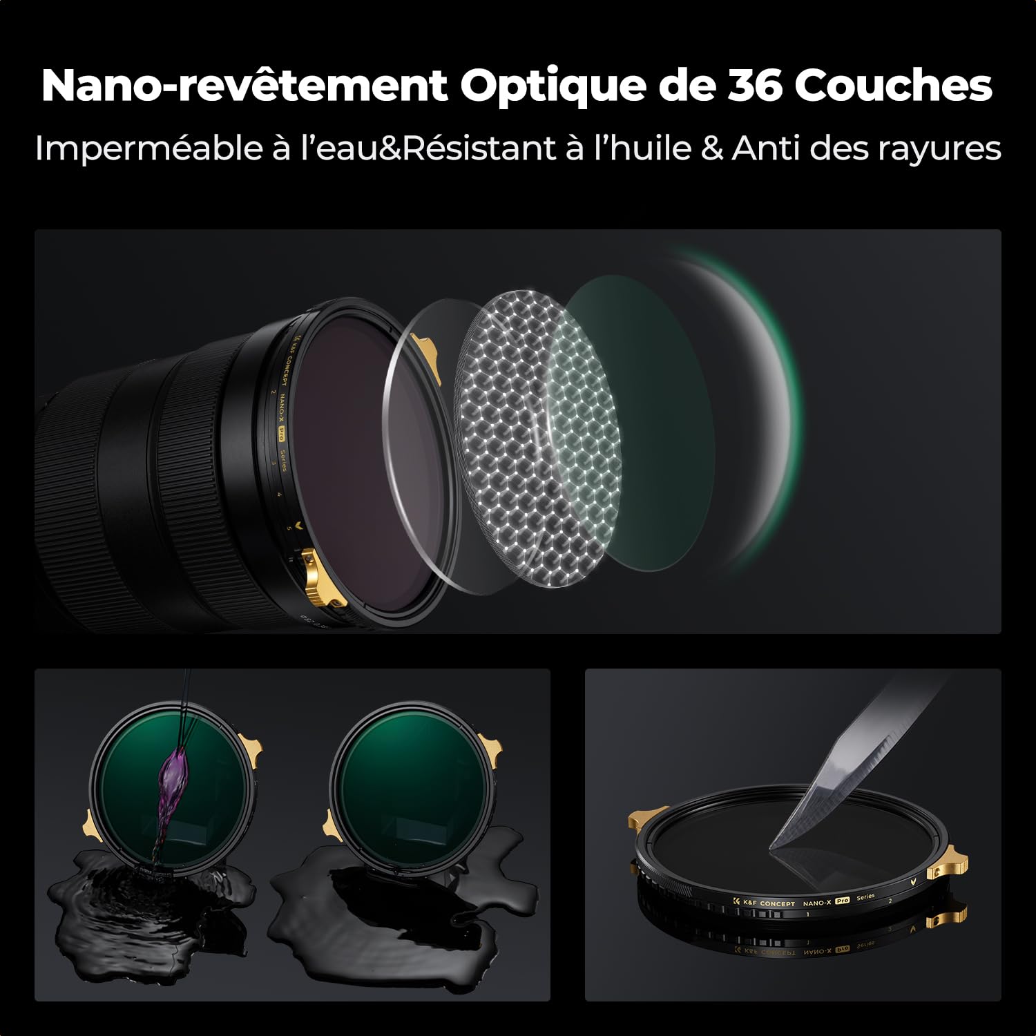K&F CONCEPT Filtre ND2-32 82mm Variable en Cuivre sans Croix 1-5 f-Stops | Durable,Solide,Nano-revêtement,HD,Imperméable à l’eau, Résistant à l’huile et aux rayures,FN902